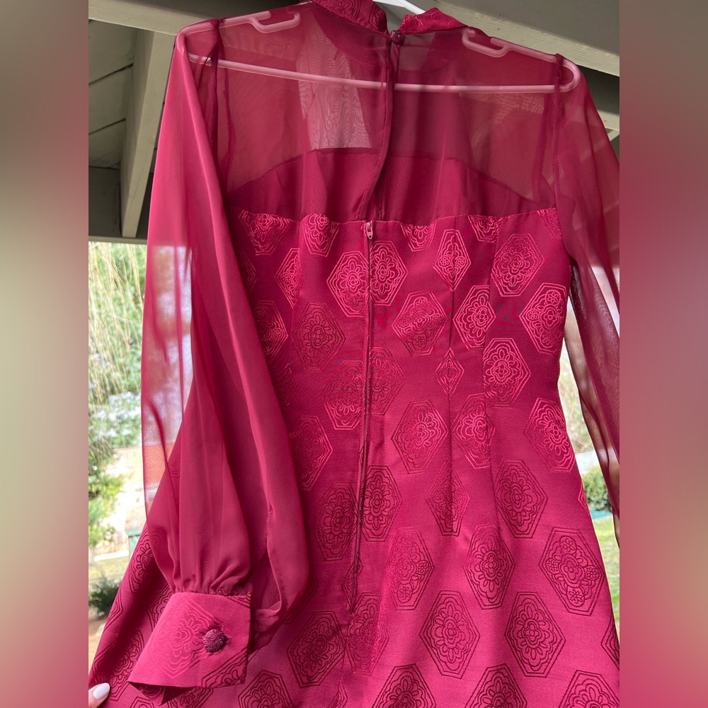 Sheer Sleeve Mock-Neck Mini Dress - Picture 2 of 10